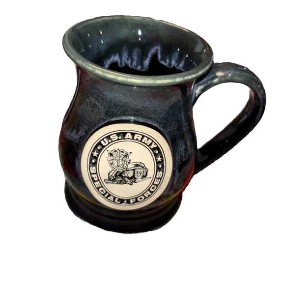 U.S. ARMY SPECIAL FORCES Blue Drip Glaze Pottery Coffee Tea Mug. - Picture 1 of 2